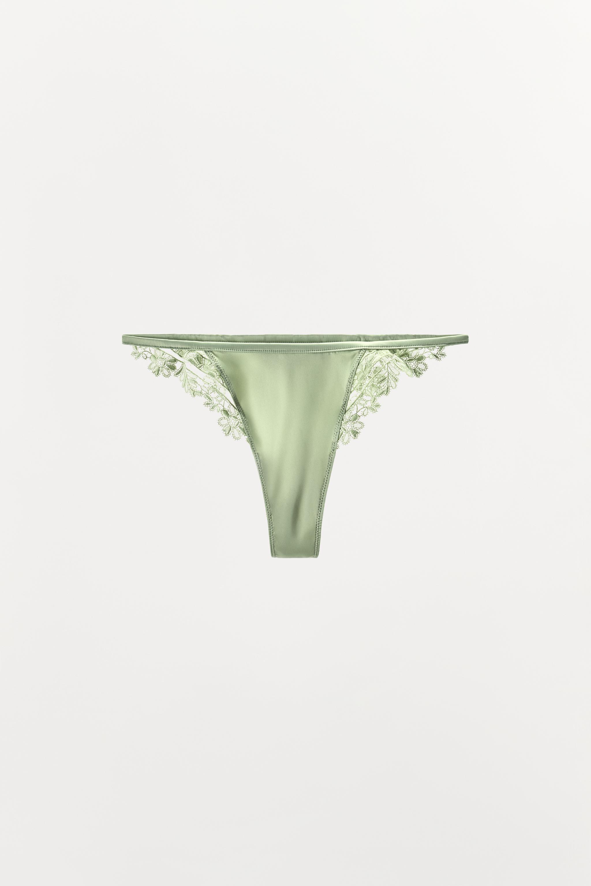 EMBROIDERED SATIN EFFECT THONG